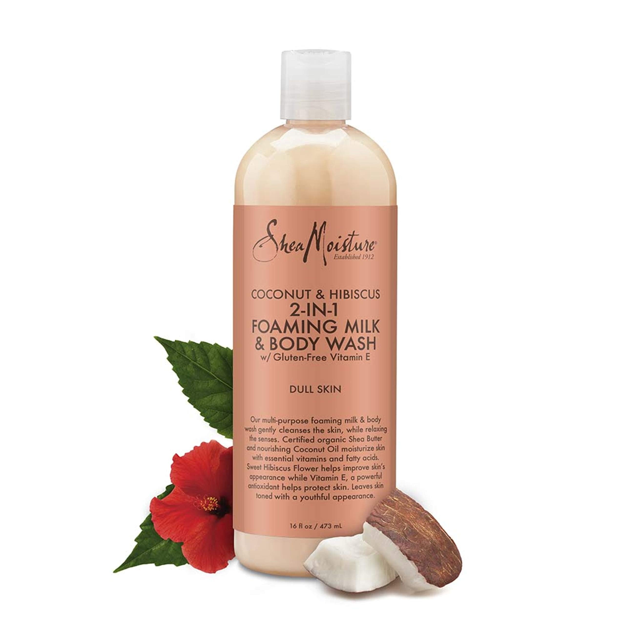 SheaMoisture Coconut & Hibiscus showertime setup – soothing cleanse during bath time