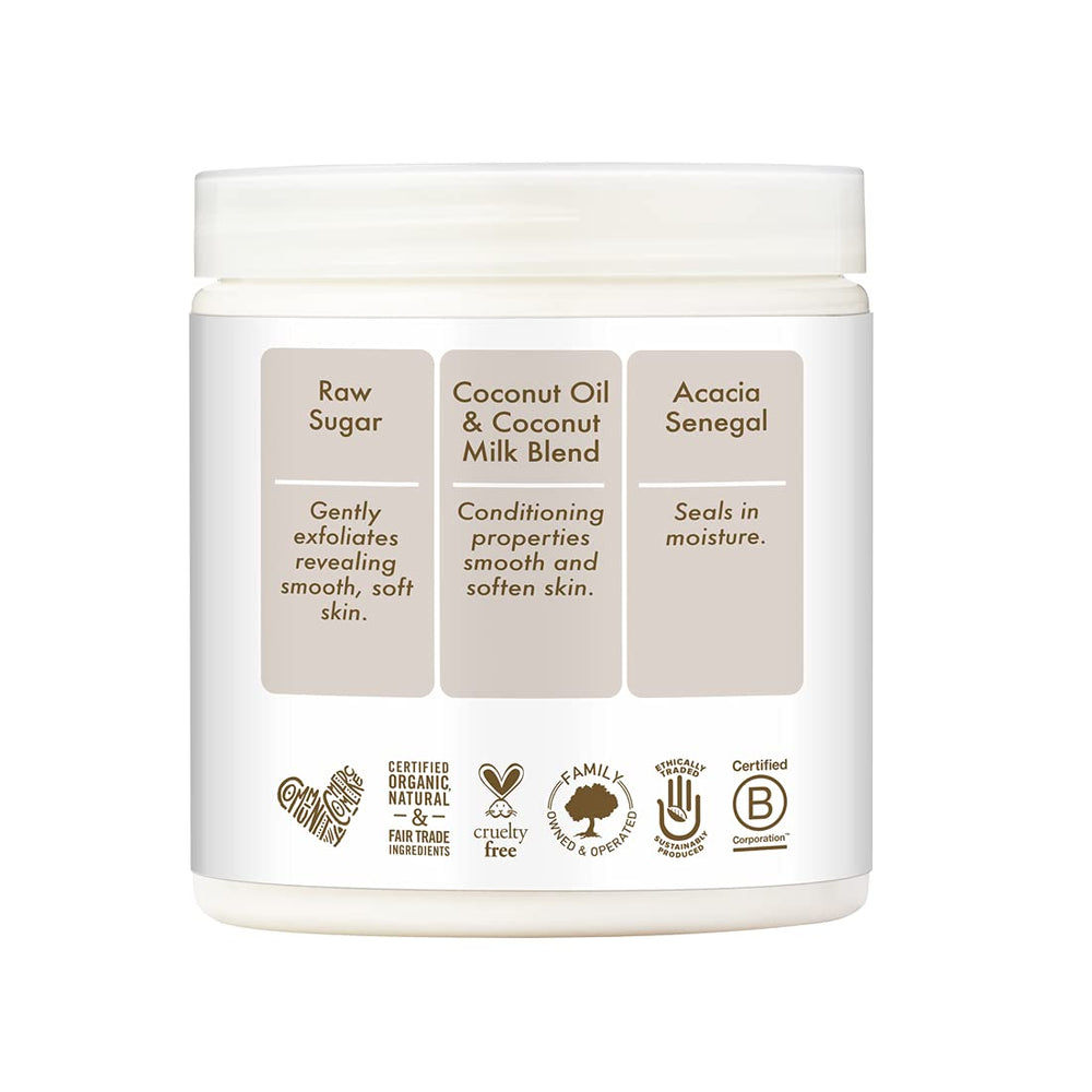 SheaMoisture Coconut Milk component highlights gentle skin-conditioning exfoliation.