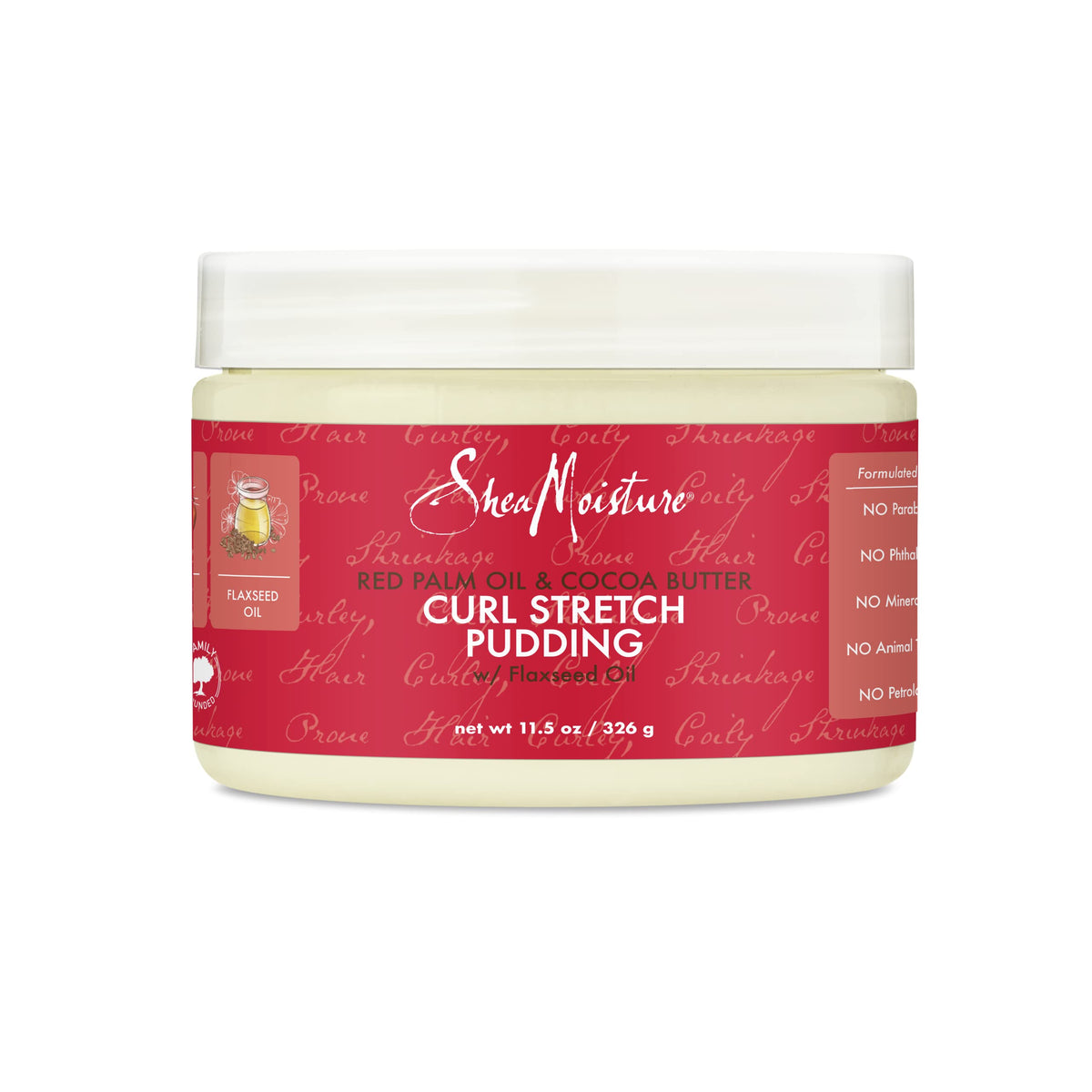 SheaMoisture Curl Stretch Pudding bottle front for frizz control and easy styling.