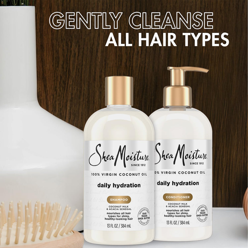SheaMoisture Daily Hydration shampoo lather close-up reveals creamy cleansing.