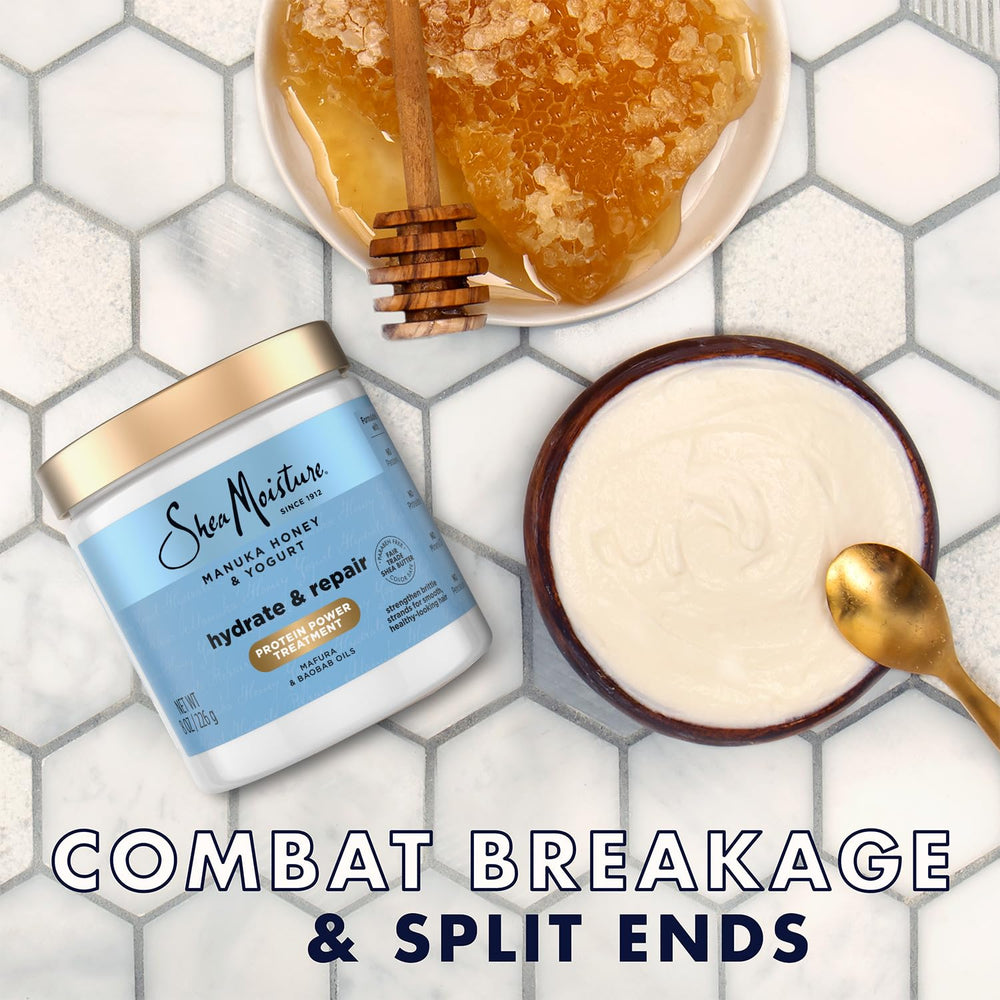 SheaMoisture Hair Mask Manuka Honey Yogurt ingredients closeup emphasizes nourishing components.