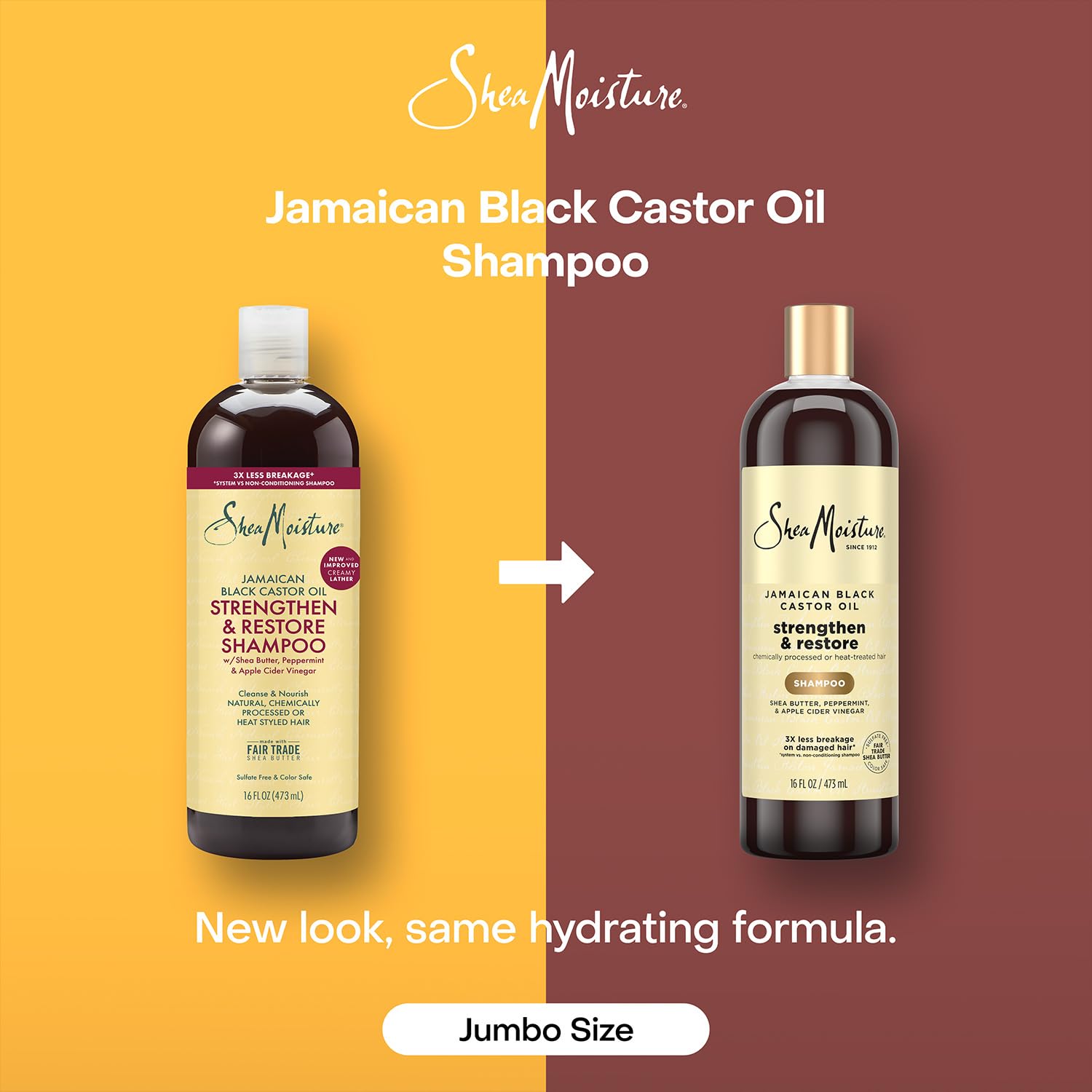 SheaMoisture Jamaican Black Castor Oil clarifying shampoo aloe vera peppermint label highlights cooling scalp soothing.