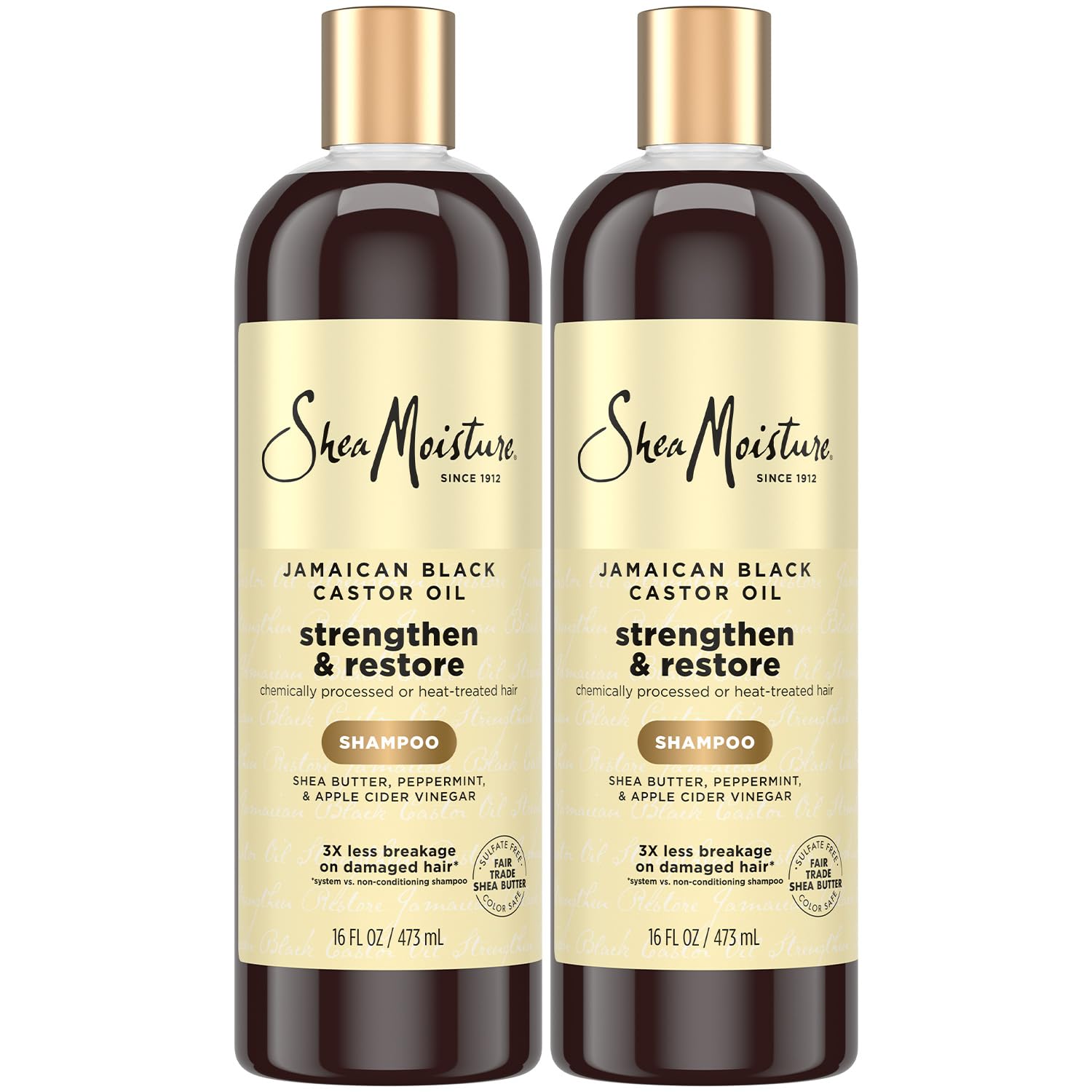 SheaMoisture Jamaican Black Castor Oil clarifying shampoo two-pack bottles cleanse while restoring moisture.
