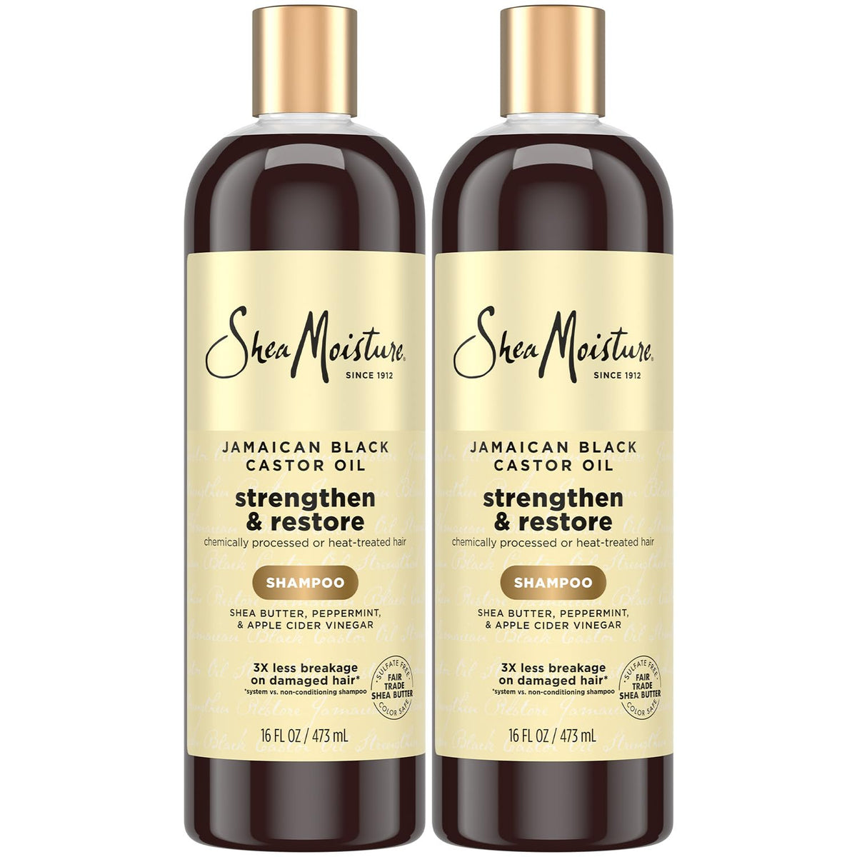 SheaMoisture Jamaican Black Castor Oil clarifying shampoo two-pack bottles cleanse while restoring moisture.