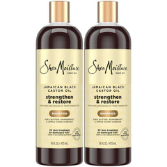 SheaMoisture Jamaican Black Castor Oil clarifying shampoo two-pack bottles cleanse while restoring moisture.