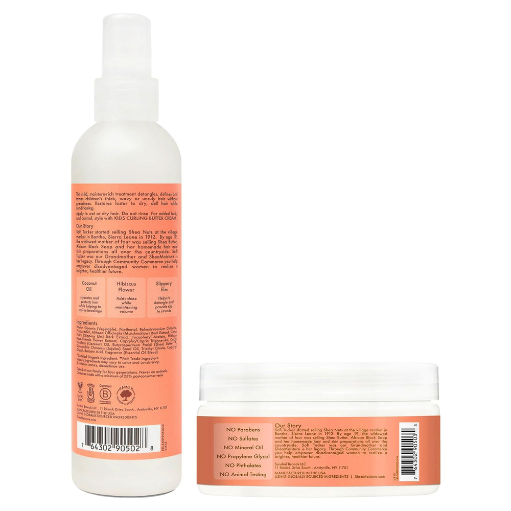 SheaMoisture Kids Coconut Hibiscus Detangler Spray demonstrates quick, gentle detangling for thick curls.