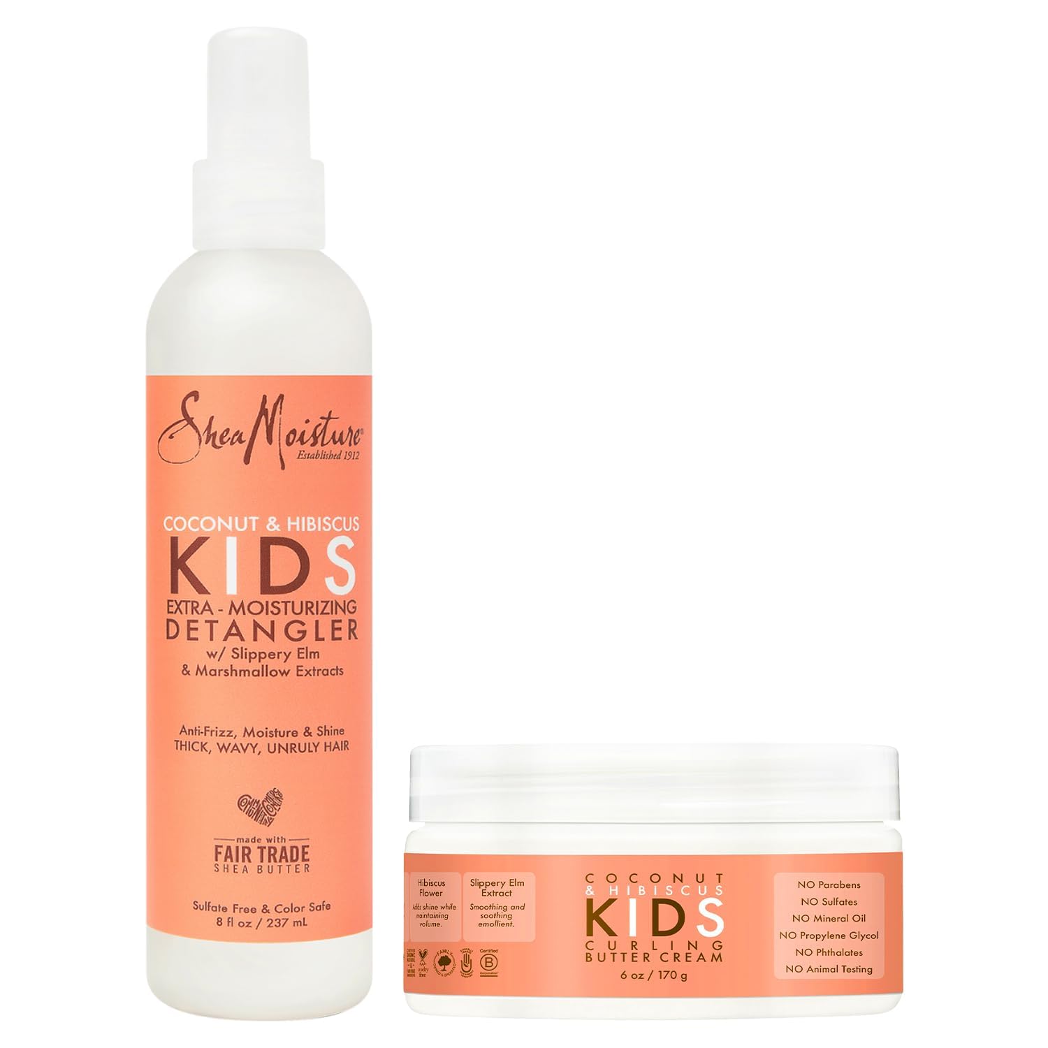 SheaMoisture Kids curl bundle packshot illustrating easy styling and frizz reduction.