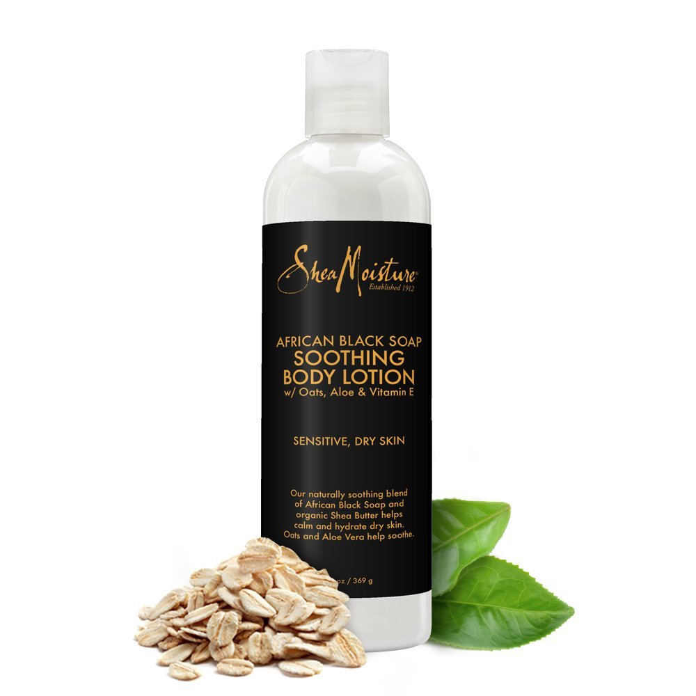 Graphic highlight of African Black Soap ingredient in SheaMoisture lotion