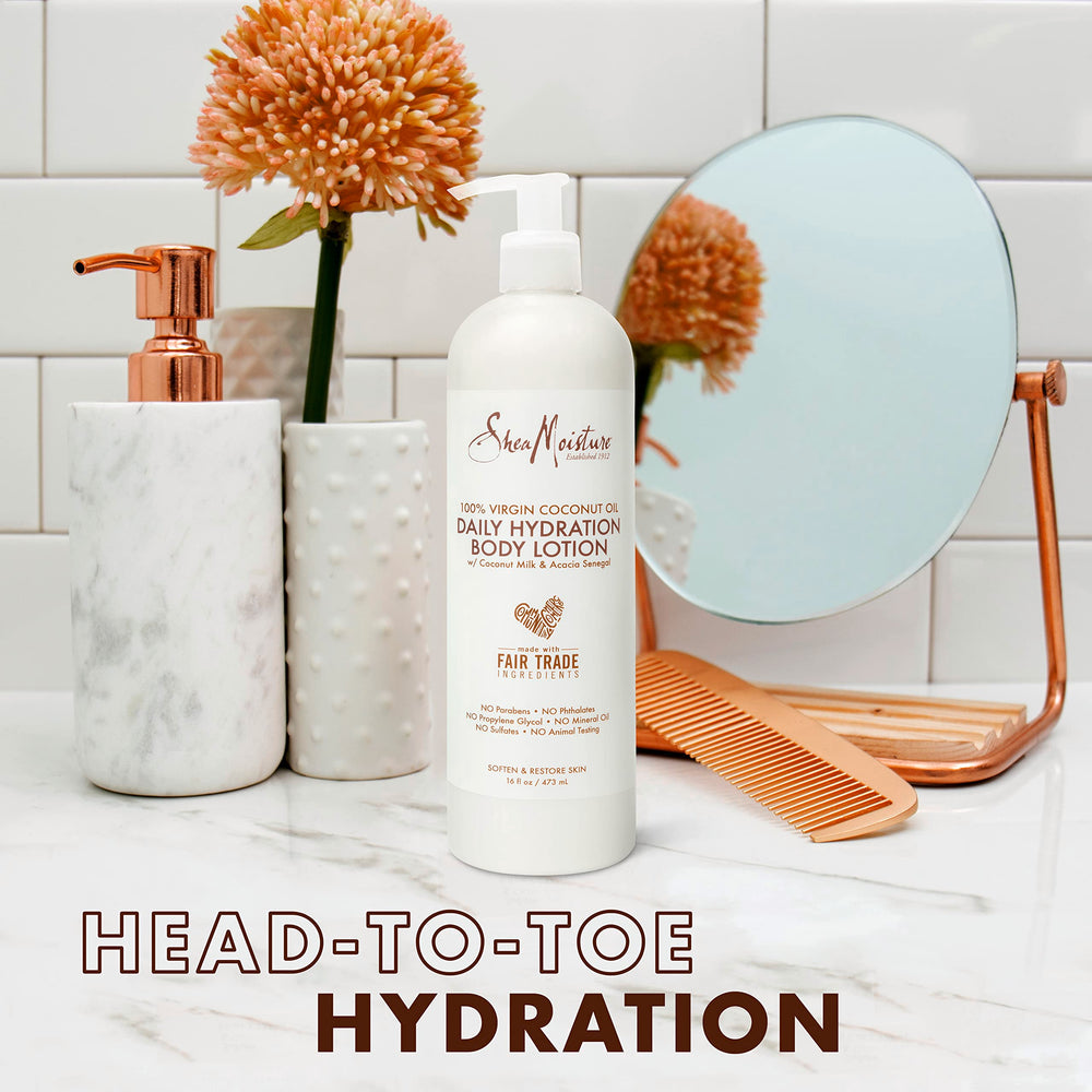 SheaMoisture lotion pump closeup showing convenient dispensing