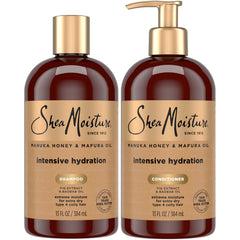 SheaMoisture Manuka Honey & Mafura Oil shampoo bottle pour for easy, hydrating cleanse