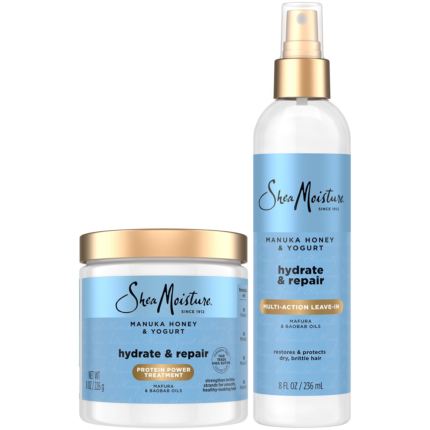 SheaMoisture Manuka Honey Yogurt Leave-In Bottle Closeup shows frizz control.