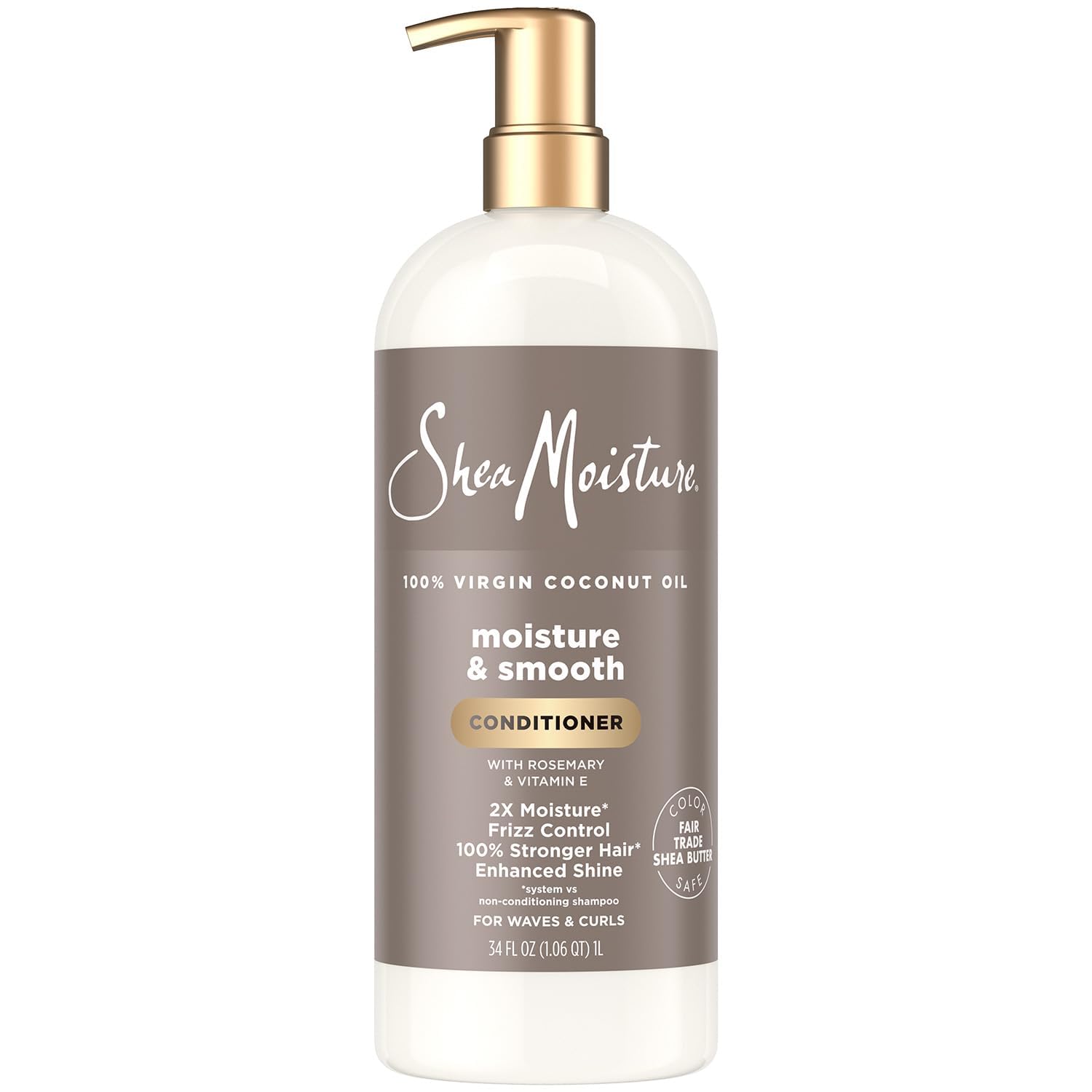 SheaMoisture Moisture & Smooth bottle with pump for easy application and frizz control.