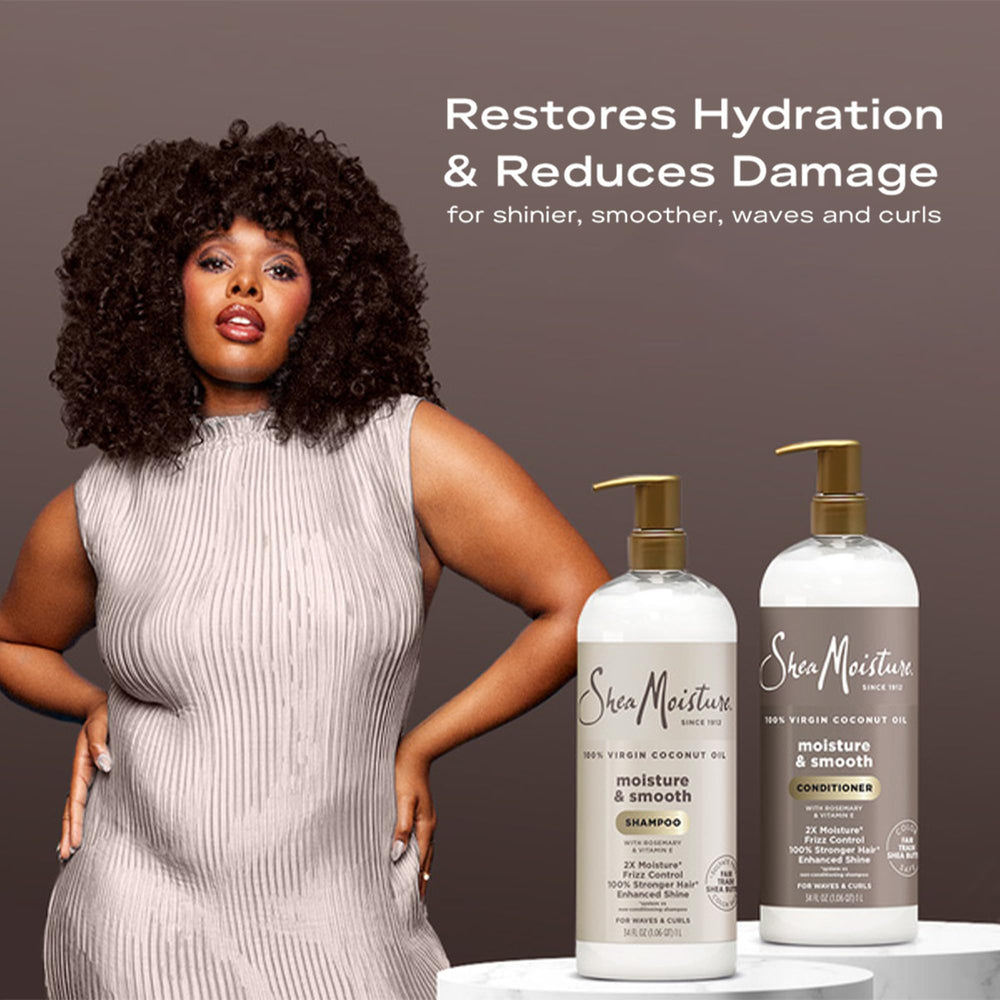 SheaMoisture Moisture & Smooth set highlighting frizz control on waves and curls.