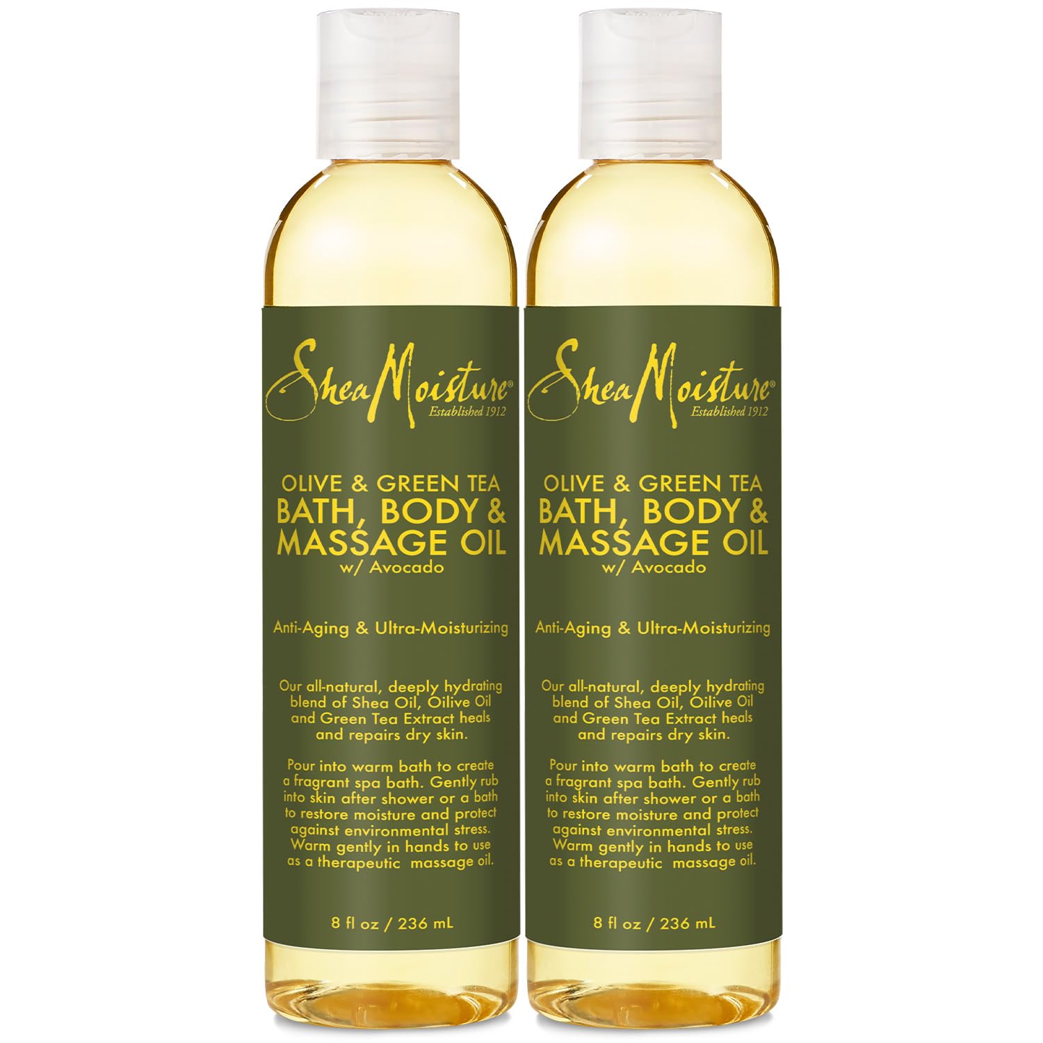 SheaMoisture Olive & Green Tea bath oil bottle for deep hydration