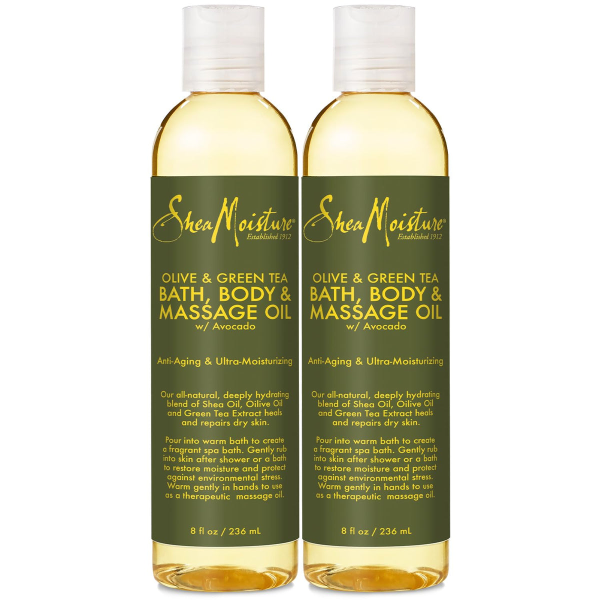SheaMoisture Olive & Green Tea bath oil bottle for deep hydration