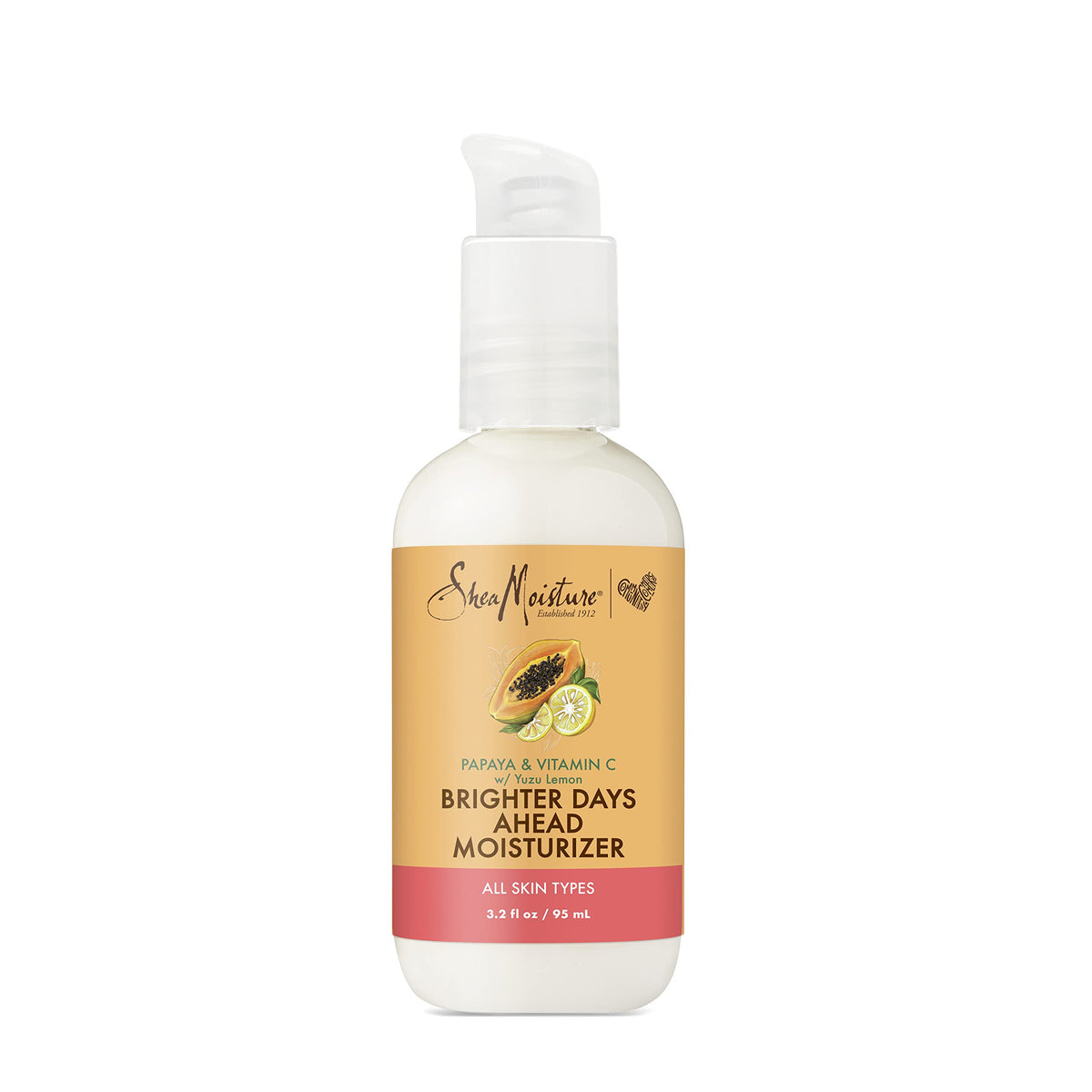 SheaMoisture Papaya Vitamin C moisturizer bottle on vanity for radiant skin.