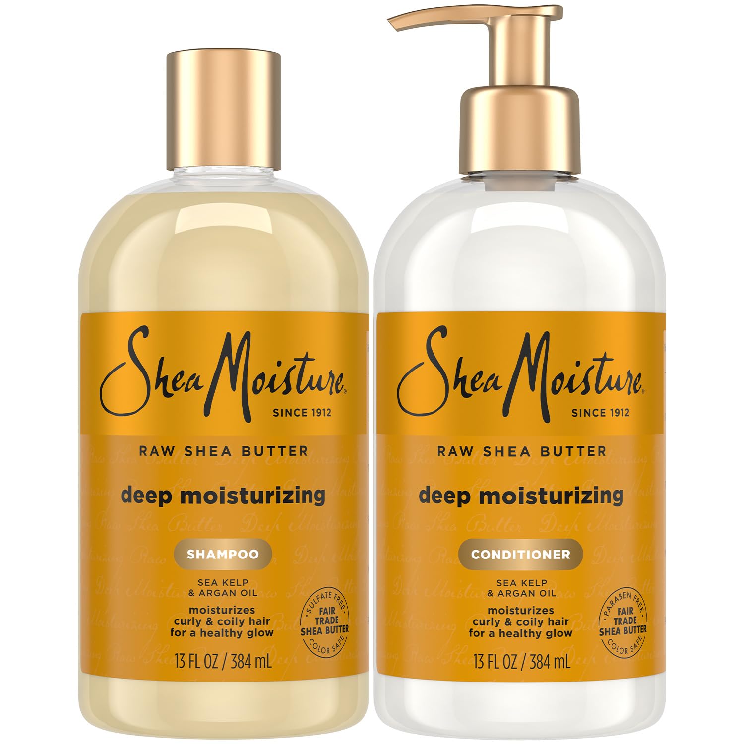 SheaMoisture Raw Shea Butter Shampoo bottle shows deep moisture for dry curls