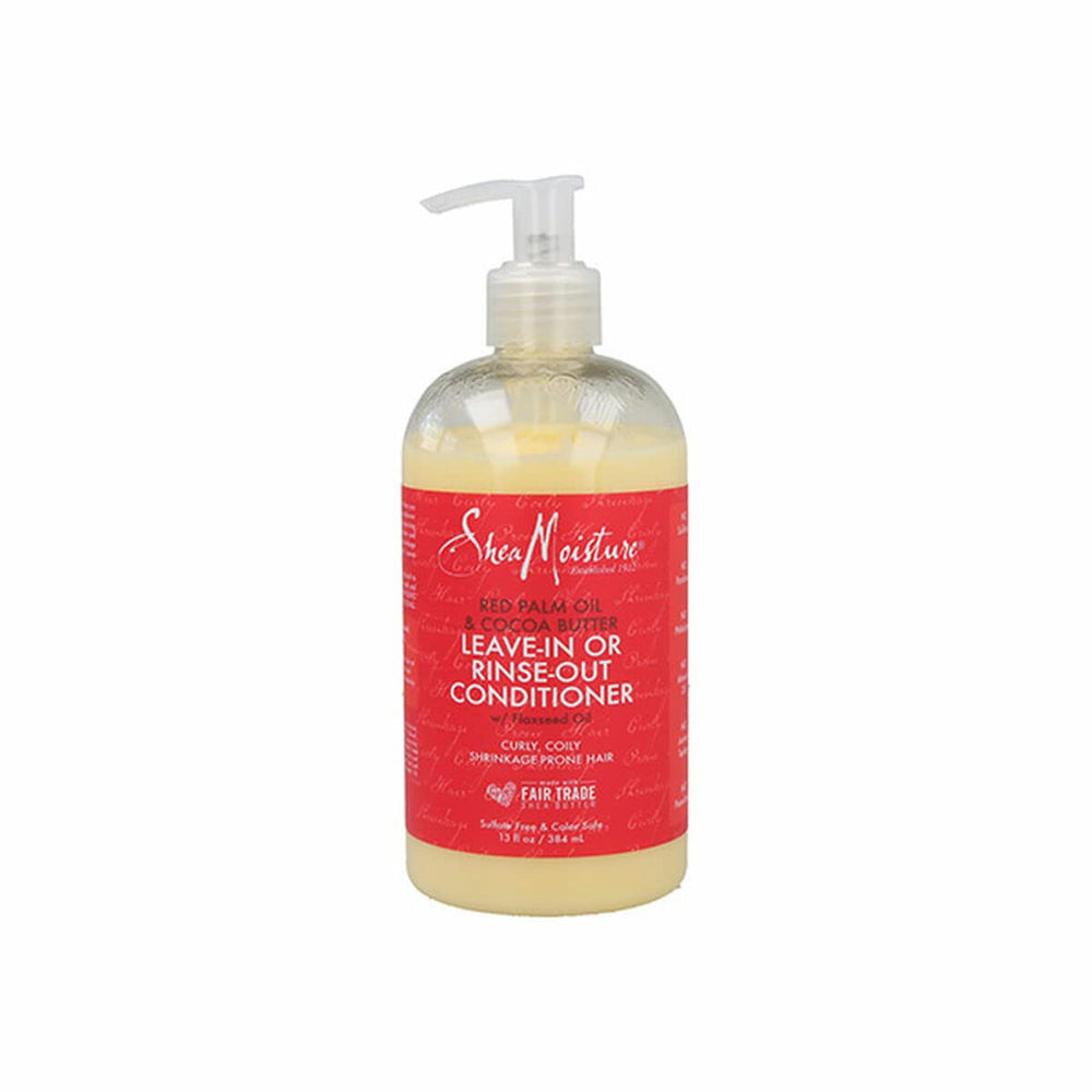 SheaMoisture red palm oil conditioner bottle showing anti-shrinkage potential for curls