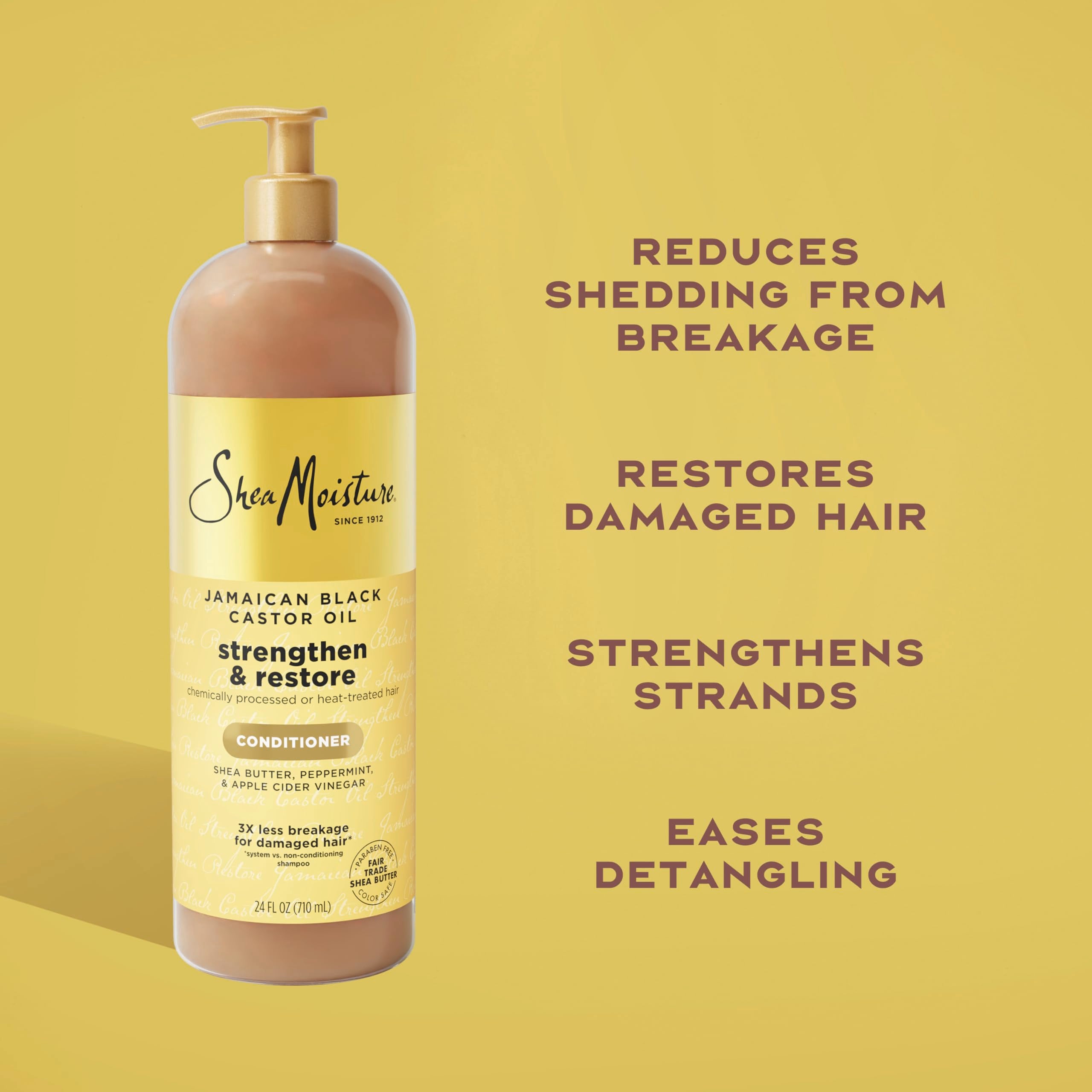 SheaMoisture Strengthen & Restore conditioner applying to hair for smoother strands