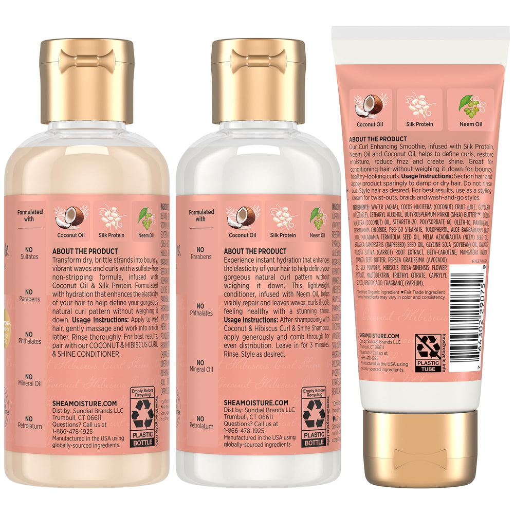 SheaMoisture Travel Essentials Coconut Hibiscus Shampoo splash showing creamy lather for curly hair