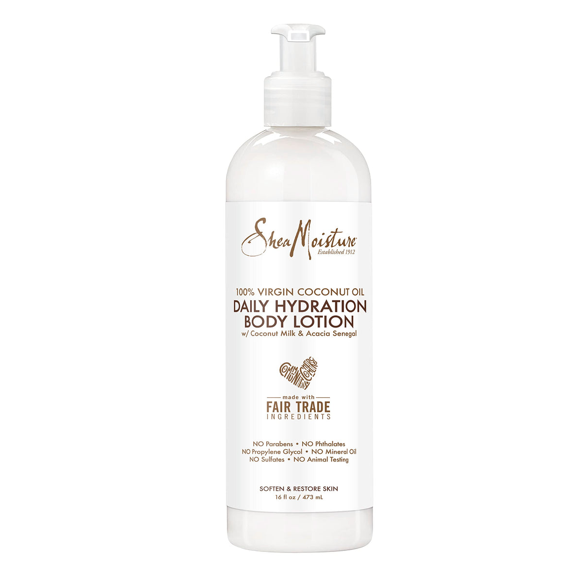 SheaMoisture Virgin Coconut Oil Daily Hydration Lotion bottle showing smooth skin