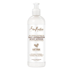 SheaMoisture Virgin Coconut Oil Daily Hydration Lotion bottle showing smooth skin