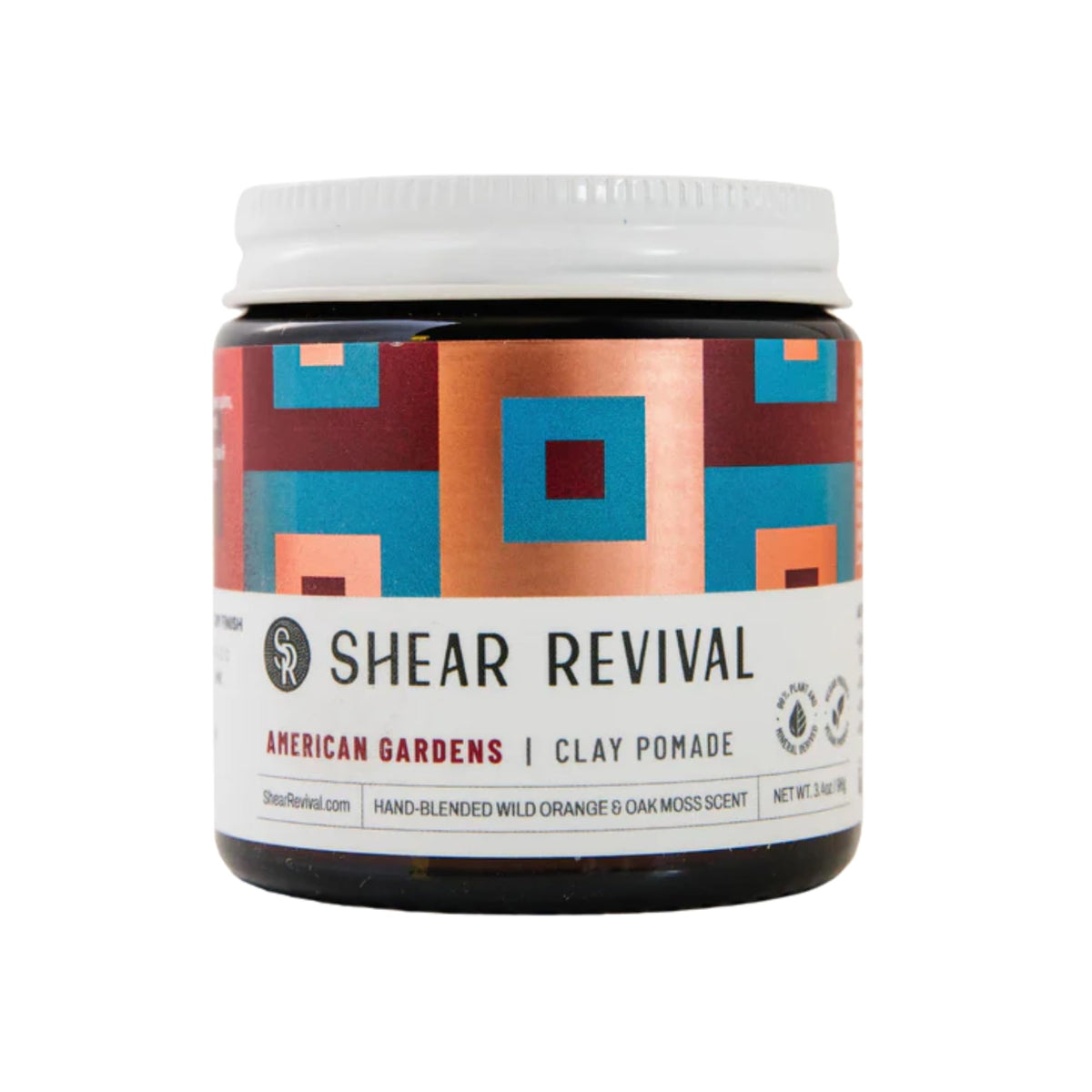 Shear Revival American Gardens clay pomade jar showing matte hold