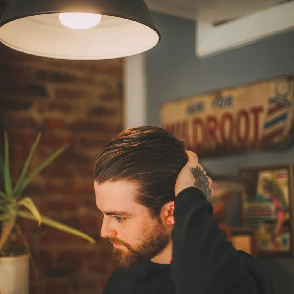 Shear Revival Crystal Lake pomade hair styling session demonstrating medium hold versatility
