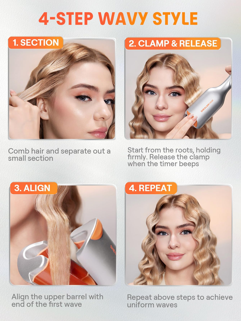 SHEGLAM Hair Beach Babe Waver side view showing easy clamp-on styling.