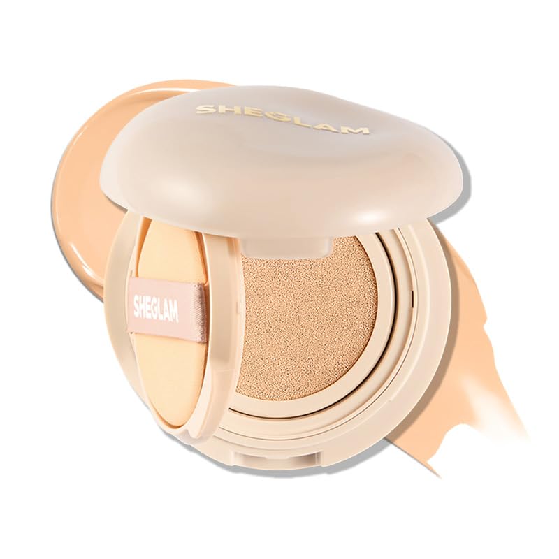 SHEGLAM Lock & Go compact close-up showing weightless coverage for all-day wear.