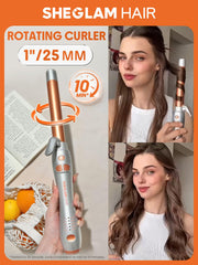 SHEGLAM rotating curling iron creates an 10-minute full-style curl.