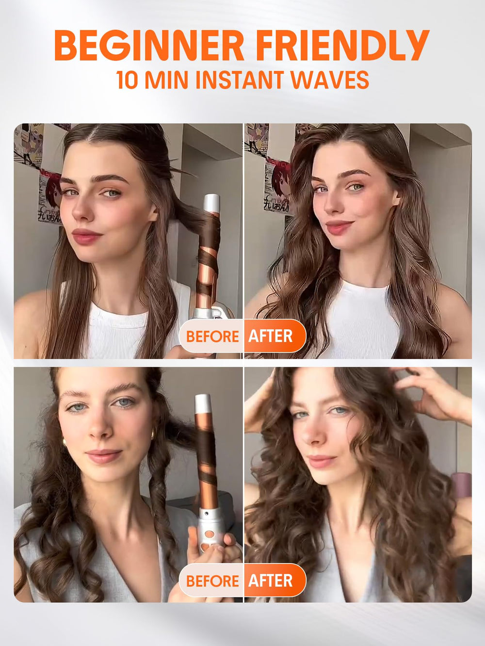 SHEGLAM rotating curling iron with water-based ceramic coating for smooth shine.