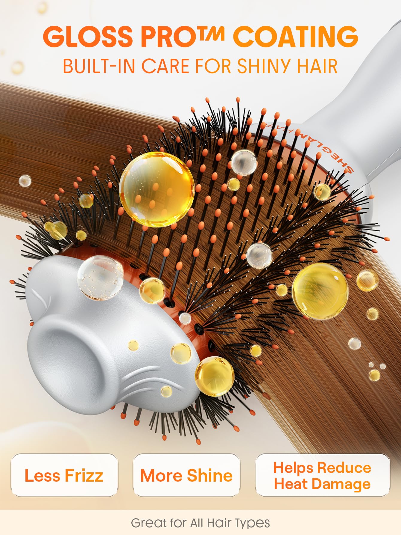 SHEGLAM tangl e-free ionic-bristles glide through hair with less snags.