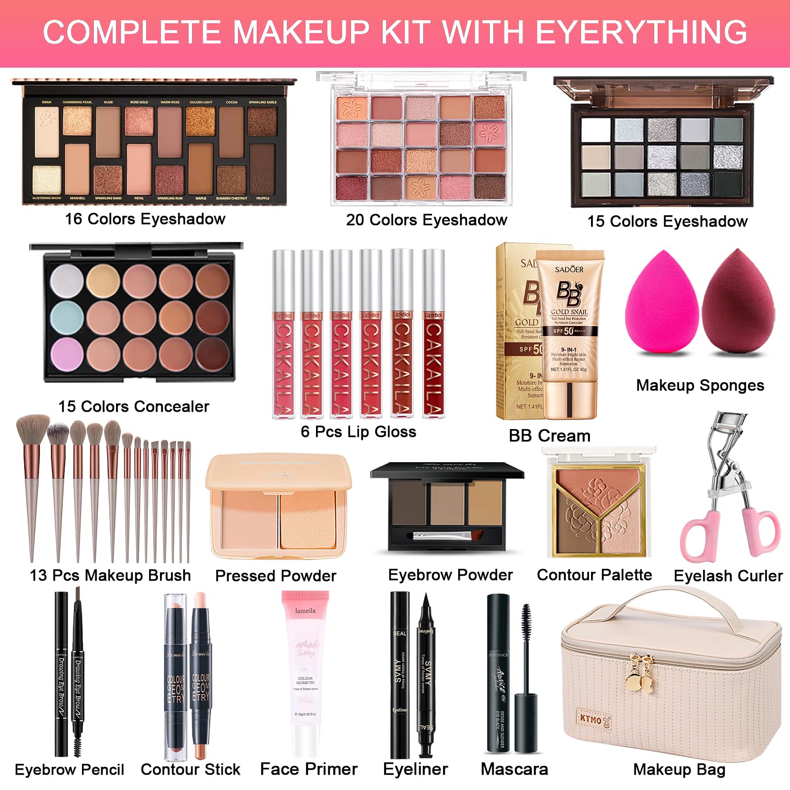 SHELAKIN all-in-one kit travel case for on-the-go makeup touch-ups