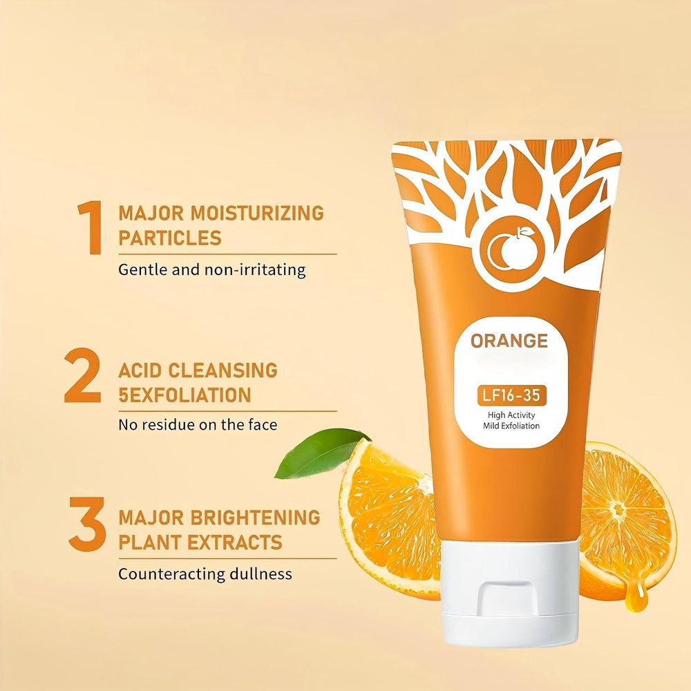 shelanrn orange-exfoliating-gel face-body-use demonstrates versatile exfoliation for all-over skin