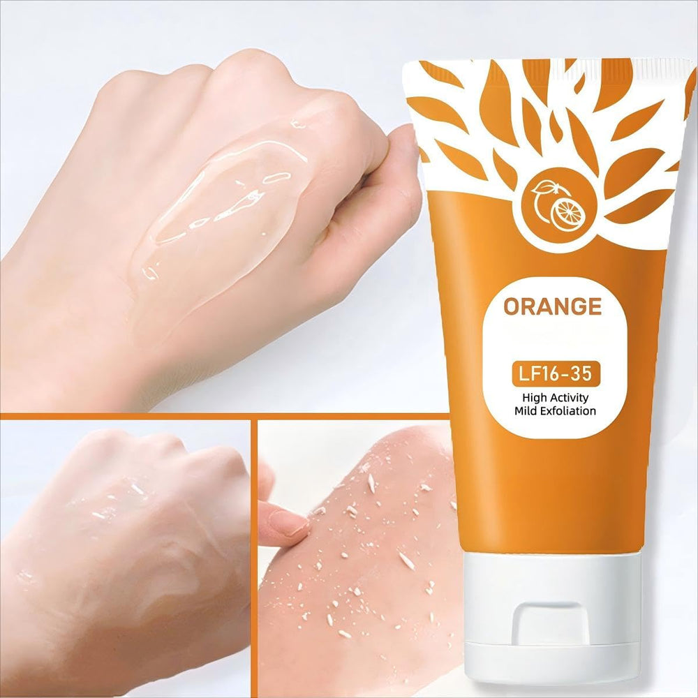 shelanrn orange-exfoliating-gel rinse-action shows effective cleansing and reveal brighter-looking skin