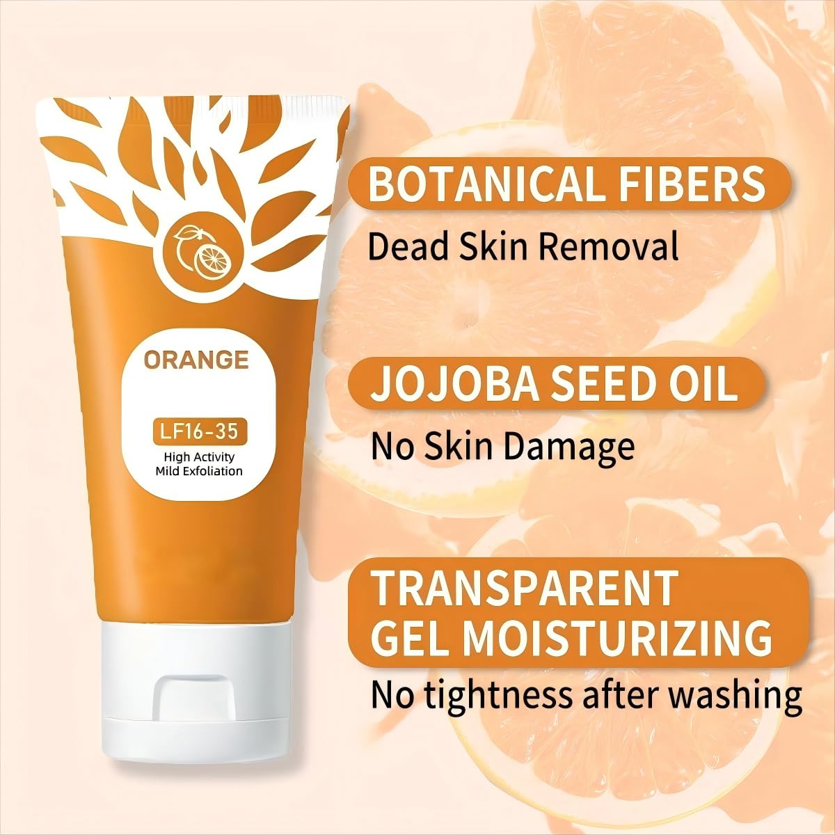shelanrn orange-exfoliating-gel texture closeup reveals creamy gel and micro-enzyme action