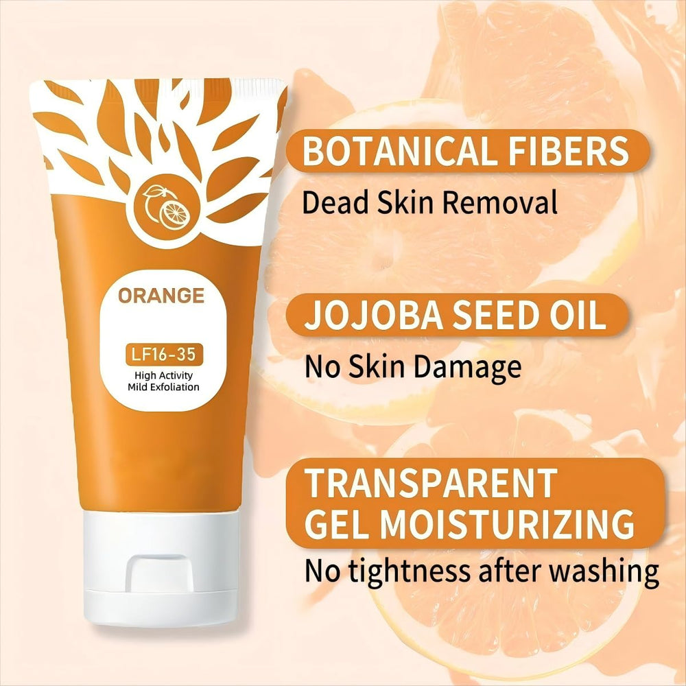 shelanrn orange-exfoliating-gel texture closeup reveals creamy gel and micro-enzyme action