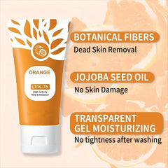 shelanrn orange-exfoliating-gel texture closeup reveals creamy gel and micro-enzyme action