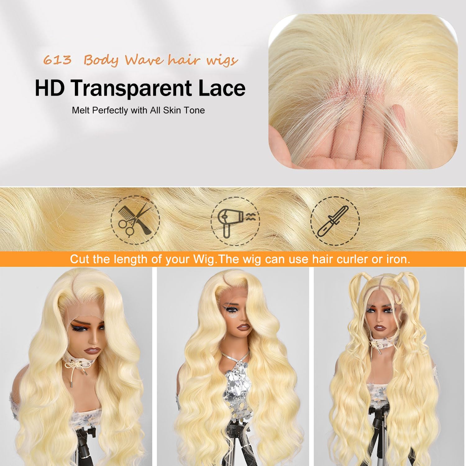 ShengCai 613 pre-plucked hairline close-up for easy styling and realism.