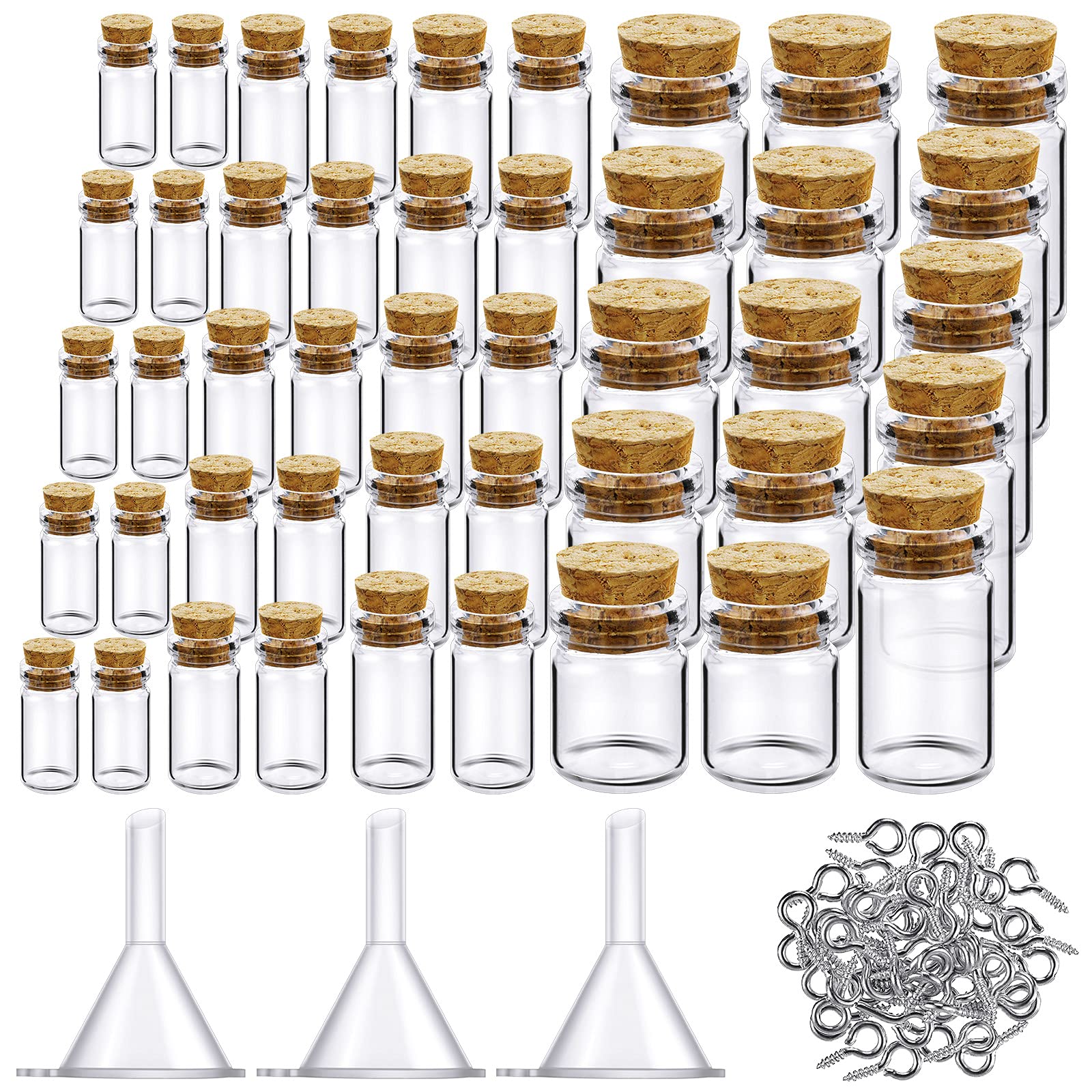 Sherli mini glass bottles with cork stoppers—clear closeup for DIY storage ideas.