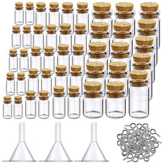 Sherli mini glass bottles with cork stoppers—clear closeup for DIY storage ideas.