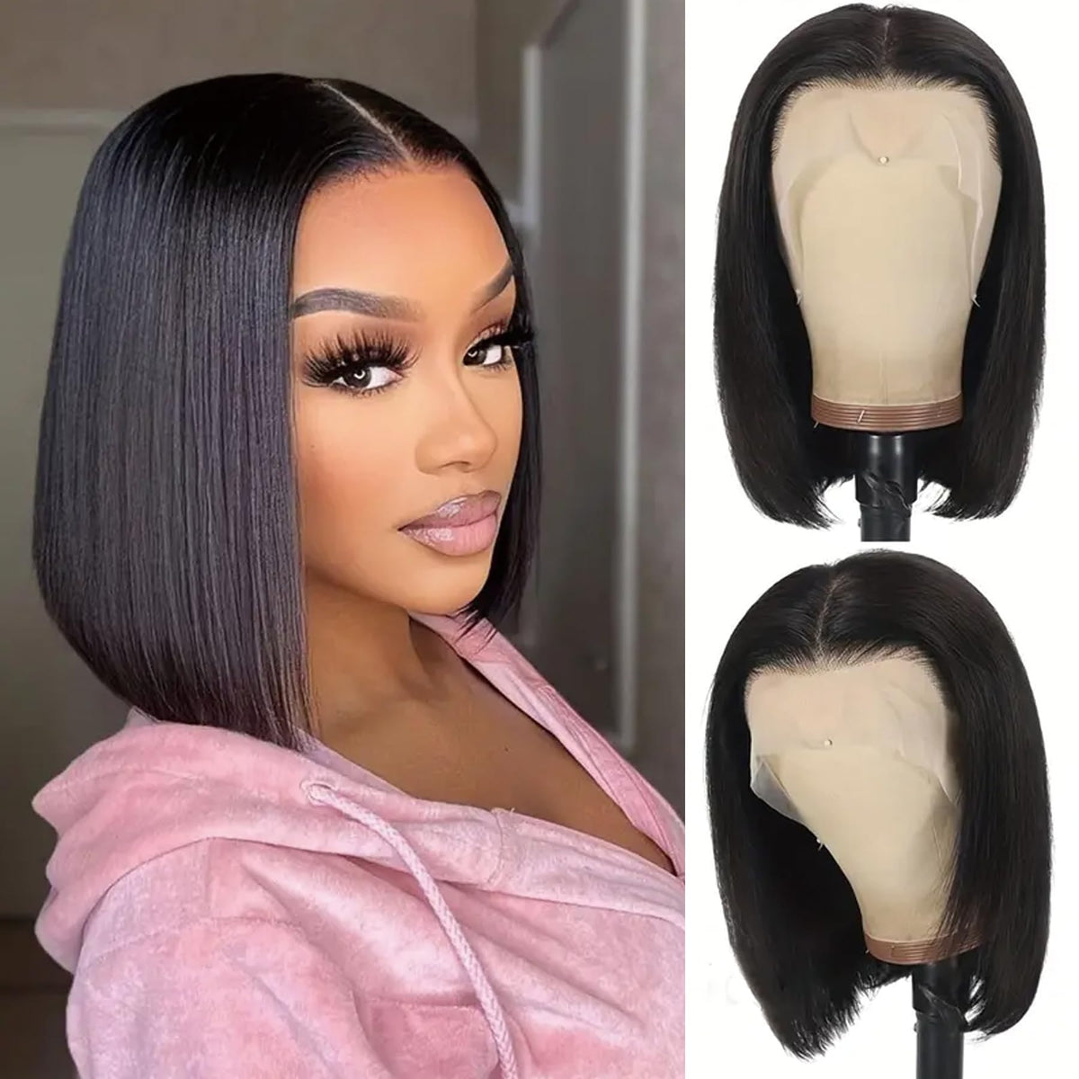 Shesbeauty 10-inch bob wig front view shows natural-looking Brazilian virgin hair texture.