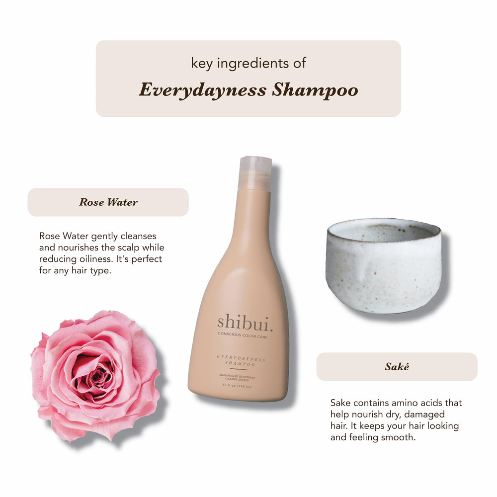 SHIBUI Everydayness Rose Water Ingredient highlights vibrancy for color-rich, healthy-looking hair.