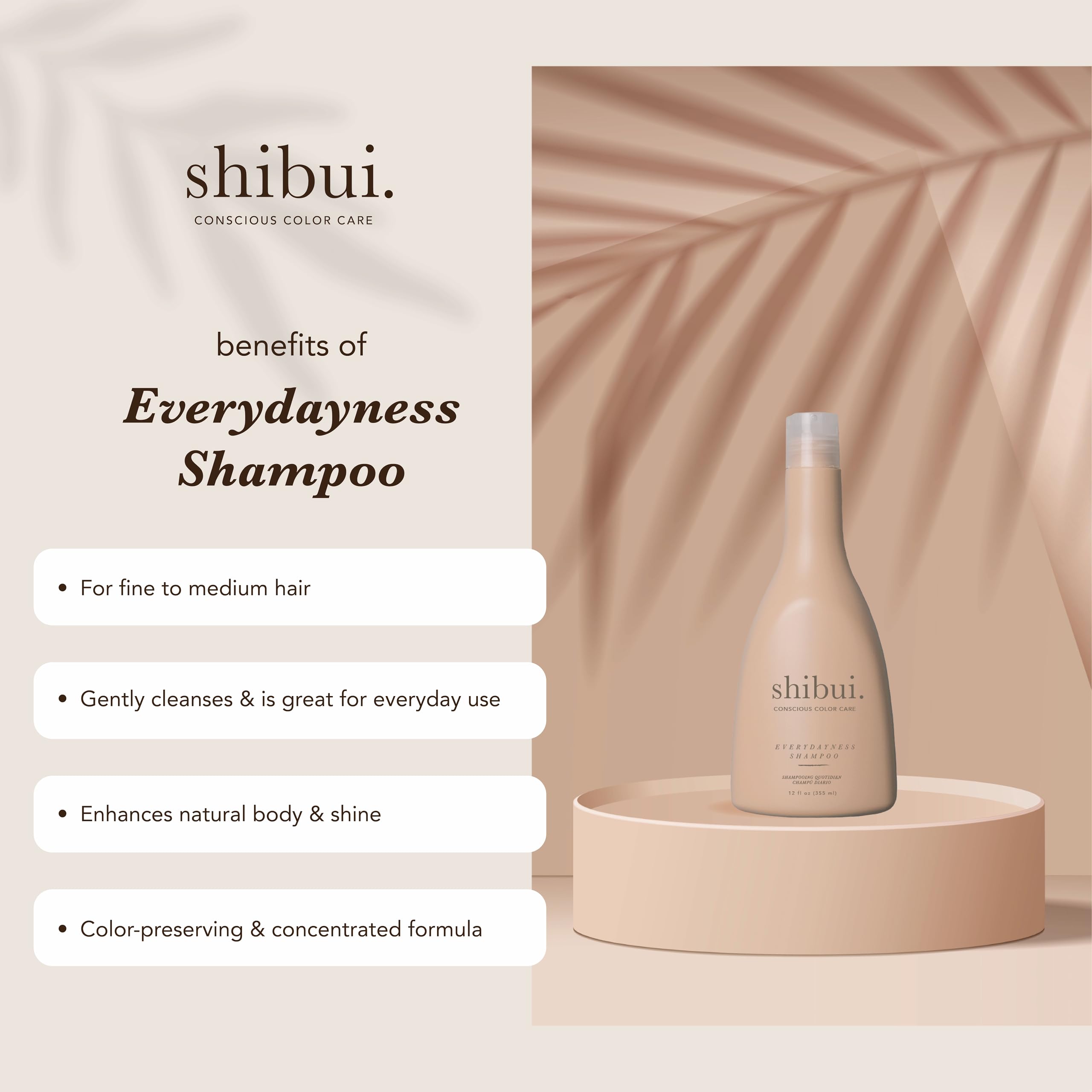 SHIBUI Everydayness Shampoo lather closeup emphasizes nourishing rose water and saké for shine.