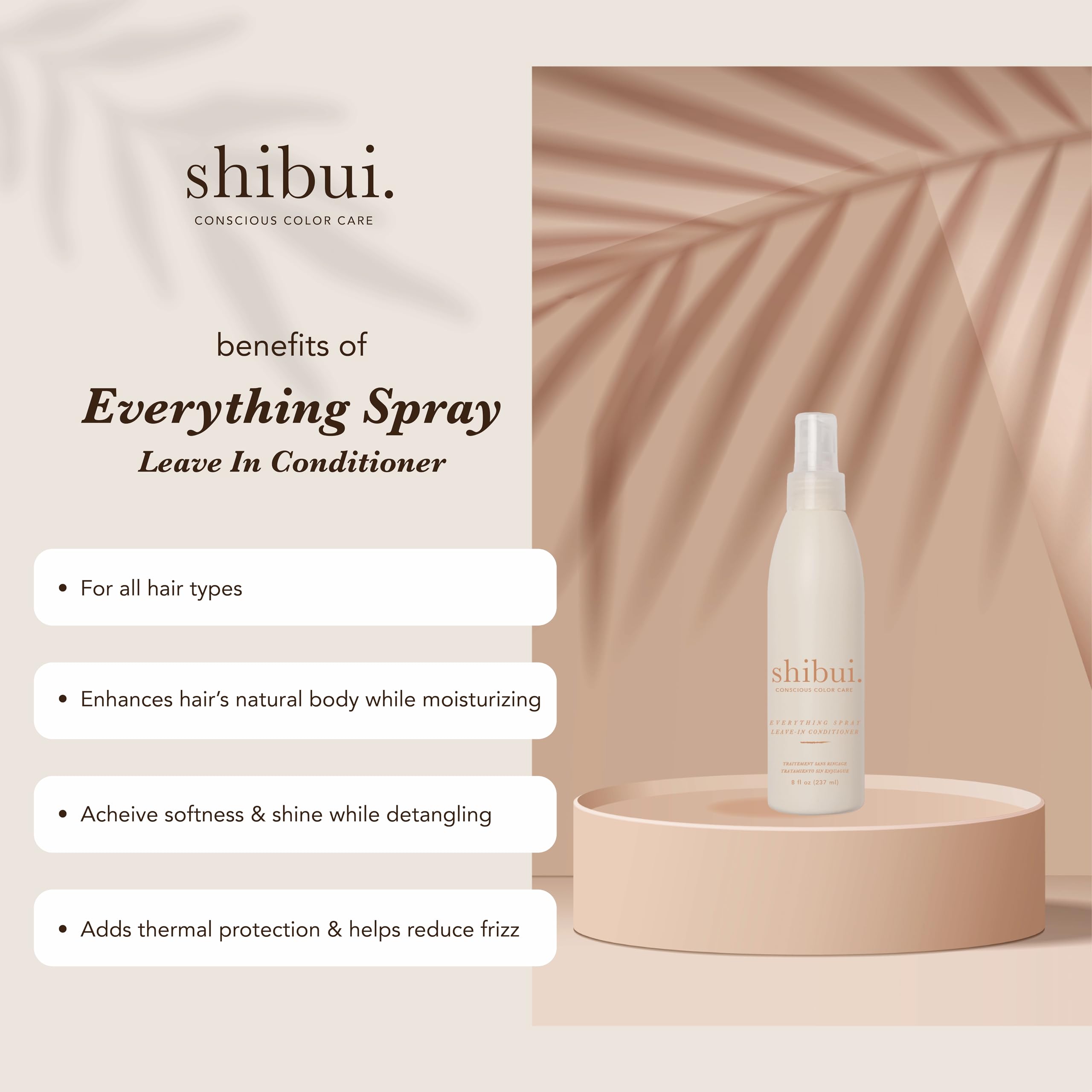 SHIBUI Everything Spray being applied to hair for smooth detangling.