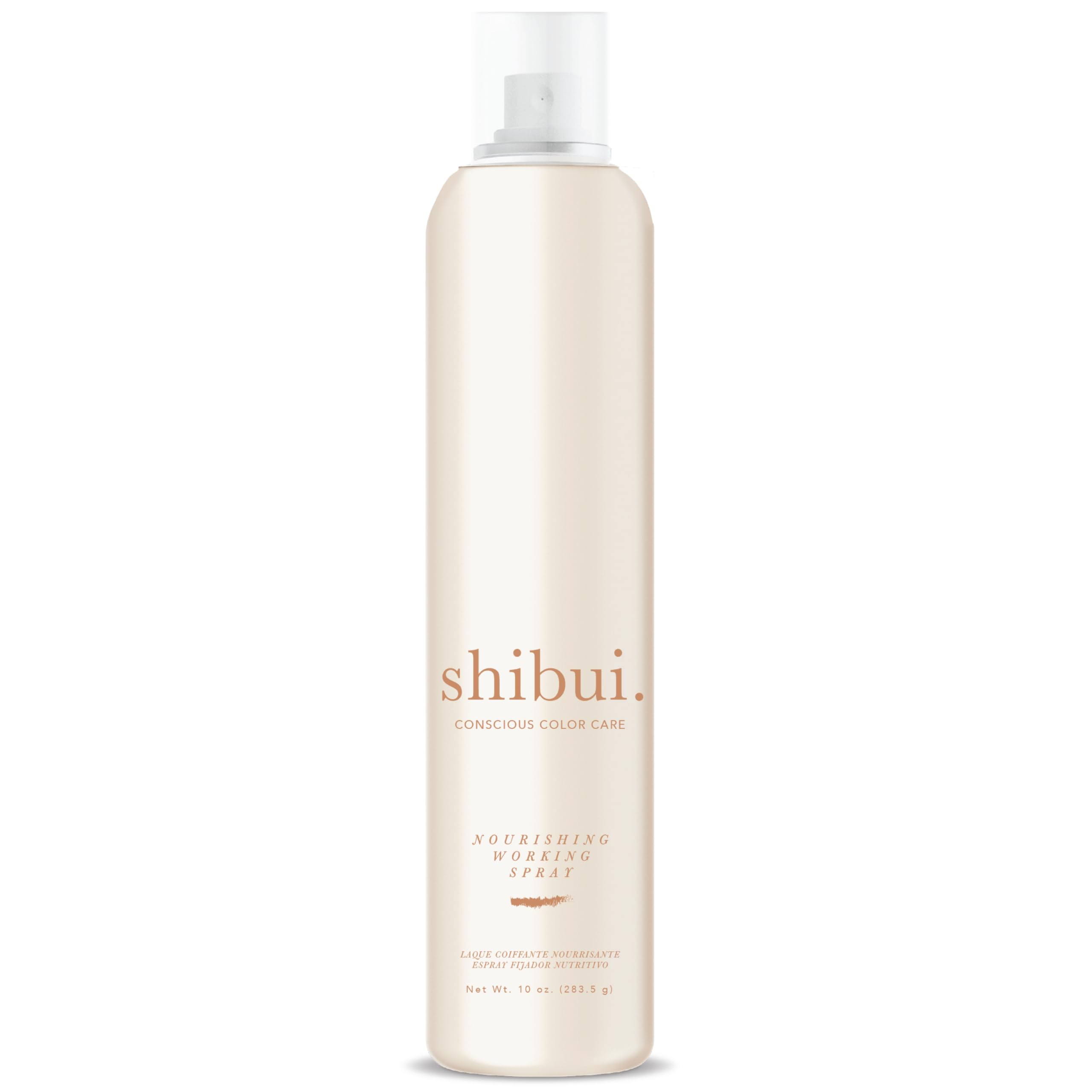 SHIBUI Nourishing Working Spray bottle demonstrates buildable hold for flexible styling.