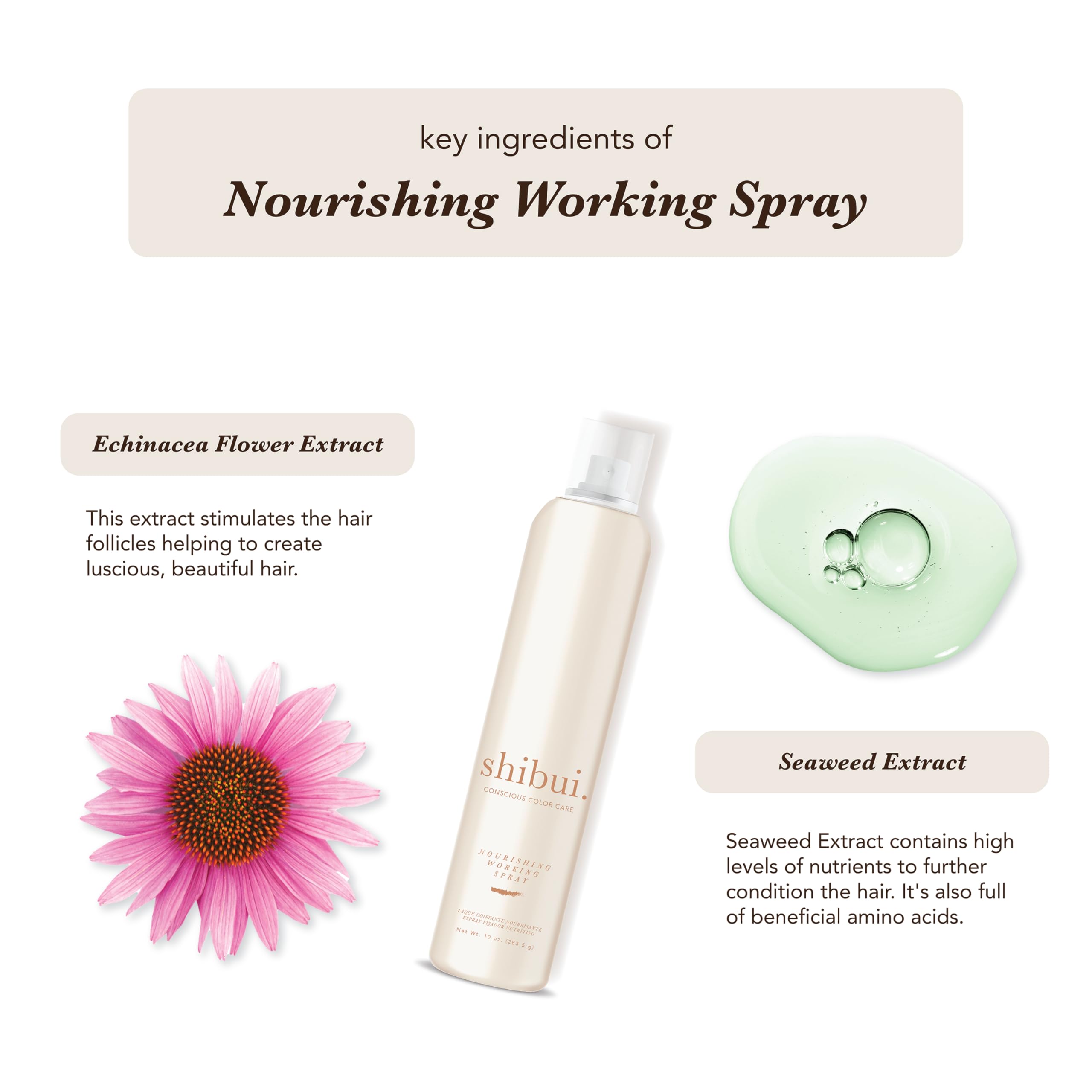 SHIBUI Nourishing Working Spray color-safe-gloss on color-treated locks delivers vibrant shine.