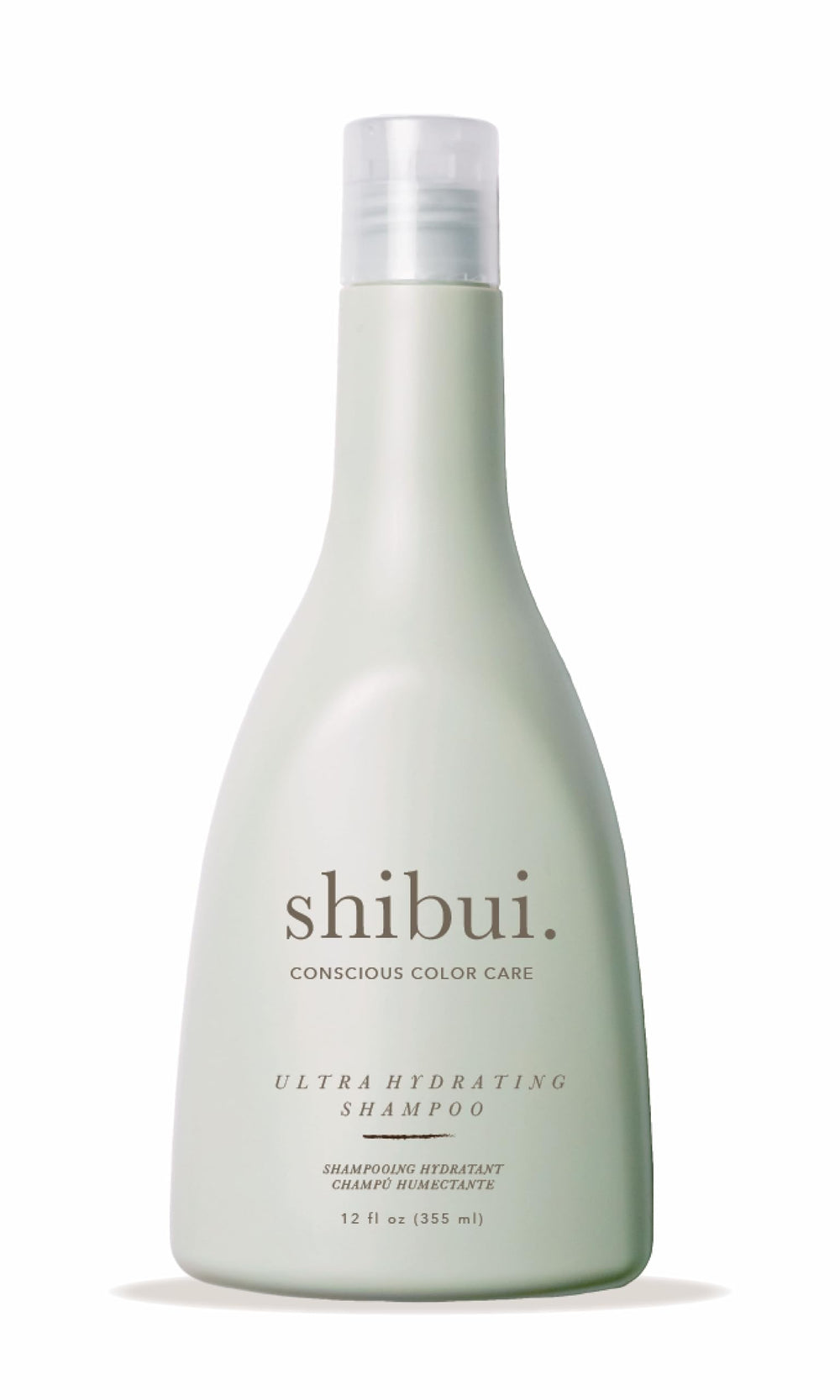 Shibui Ultra Hydrating Shampoo bottle with camellia oil highlights color protection and hydration.