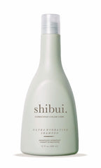 Shibui Ultra Hydrating Shampoo bottle with camellia oil highlights color protection and hydration.